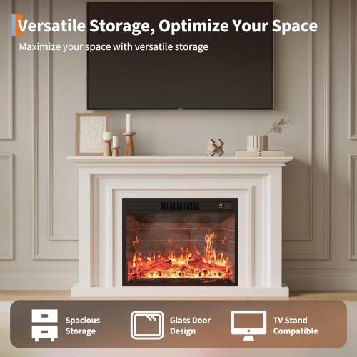 23 Ultra-Thin Electric Fireplace Insert Rear Projection Flame Fireplace Heater 1500W 3 Color Flames & Brightness Levels with Remote Control & Timer 60-84℉, Heats 400 Sq Ft