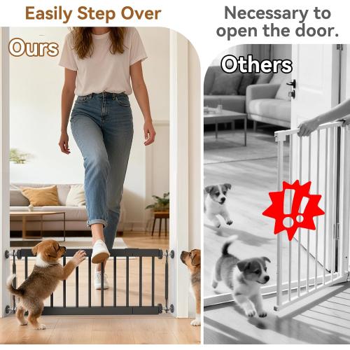 Short Dog Gate,18-45 Adjustable Extra Wide Metal Dog Gate to Step Over, 10 Tall Small Pet Gate with 3 Extension Kits for Doorway、Stair.