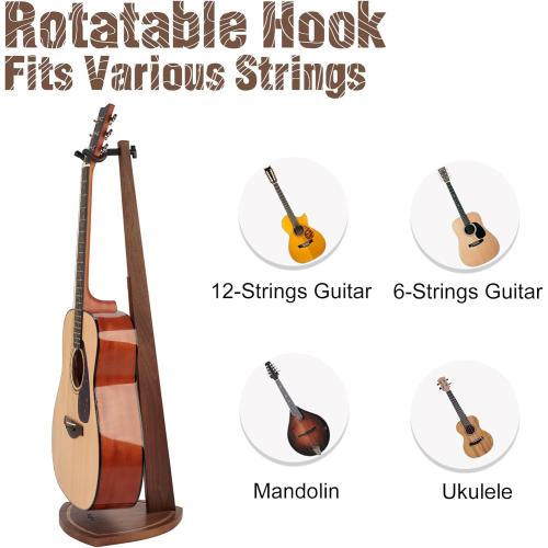 Guitar Stand, Acoustic Guitar Stand Floor, Black Walnut Wood Guitar Stand, Single Guitar Holder Stand for Electric Guitar, Banjo, Mandolin, Hanging Guitar Stands for Home Decor Studio Display