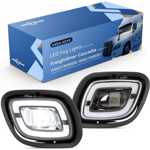 High Soar LED Fog Light for Freightliner Cascadia (2008-2017) Truck,Front Lamp with Bulbs LED Fog Lights Assembly Waterproof for Freightliner Cascadia Driver&Passenger Left&Right Side (White,A Pair)