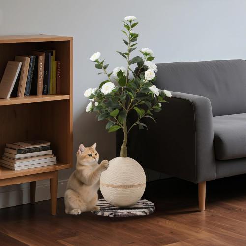 Cat Scratching Post, Artificial Camellia Tree Cat Scratch Ball with Sisal Rope, Cute Flower Scratching Posts for Indoor Cats Adults and Kitten, Modern Cat Scratcher for Home Decor