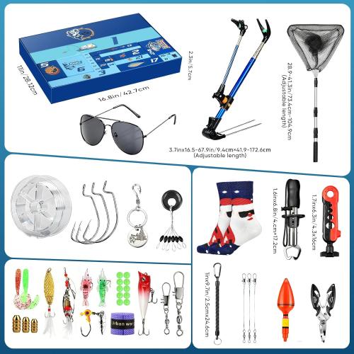 Fishing Advent Calendar 2025 for Men, 24 Days Christmas Countdown Fishing Lure Advent Calendars with Rod Holder, Landing Net, Fish Gripper, Hook, Bait - Christmas Gifts for Father, Husband, Boyfriend