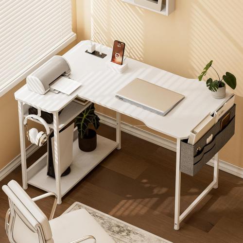 COLOR BLACK Small Gaming Desk with Power Outlets, 40 Inch L Shaped Desks with Reversible Shelves and Storage Bag,Computer Desk Corner Desk PC Desk for Gaming and Home Office Table