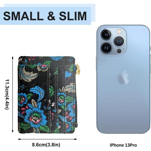 woogwin Slim RFID Credit Card Holder for Women Mini Front Pocket Wallet Purse With Keychain