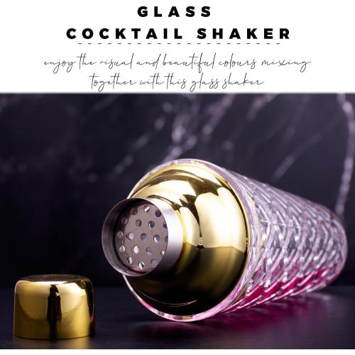 Glass Cocktail Shaker 14.2oz, Martini Shaker, Drink Shaker, Perfect for Handcrafted Cocktails, Martinis (Silver)