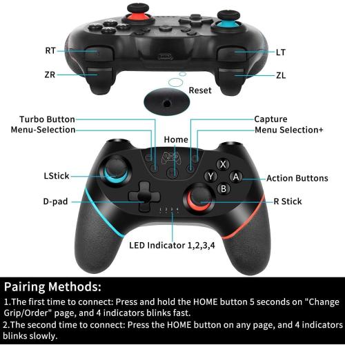 Upgraded Wireless Controller for Switch/Lite/OLED/Switch 2 Pro Controller for Switch Remote Joystick Gamepad Supports Wake up, Gyro Axis, Turbo, Dual Vibration and Screenshot Function