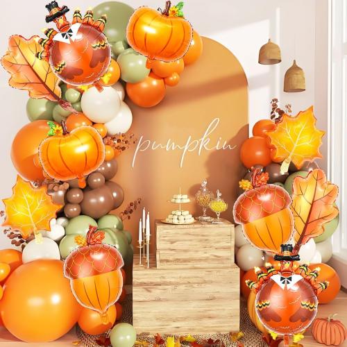 10Pcs Fall Thanksgiving Balloons - 32Inch Large Turkey Balloons - Pumpkin Foil Balloon for Thanksgiving Party Decorations Supplies - Fall Theme Party Decorations