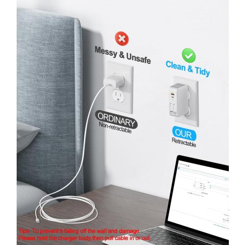 4 in 1 Retractable Wall Charger with Dual Cables,40W Retractable Phone Charger Wall Plug with Dual USB Ports,20W USB C Chargers Block Fast Charging for iPhone 17 16 15 14 13,LG, Galaxy S24 23,Pixel