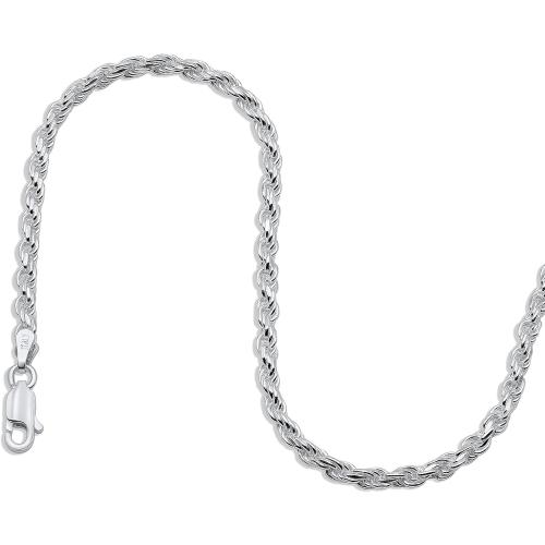 Aka Gioielli - Solid 925 Sterling Silver Italian 3mm Braided Rope Chain - Bracelet for Men and Women - Made in Italy