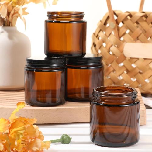 Zhehao 24 Pcs Glass Candle Jars with Lids Bulk, Round Empty Candle Container Tins, Dishwasher Safe and Leakproof DIY Crafts(Amber,Black,4 oz)