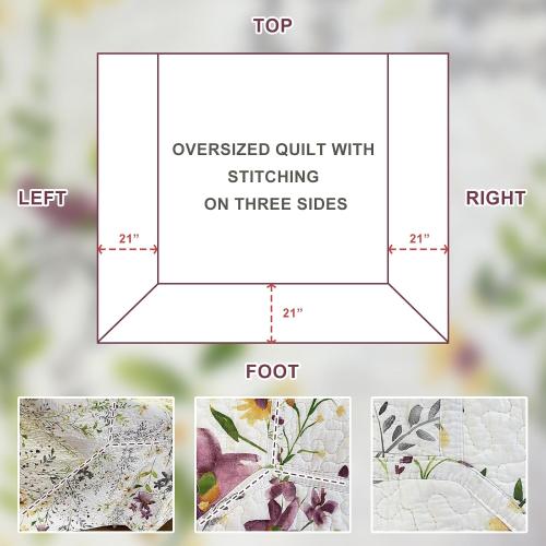 White Floral 128x120 Lady Ann Oversized King Bedspreads for Extra Bed 128x120, Wild Floral Printed Quilt Set 100% Cotton Yellow Flower Botanical Pattern Bedding, Vintage Coverlet with Pillow Shams for All Season, 3 PCS