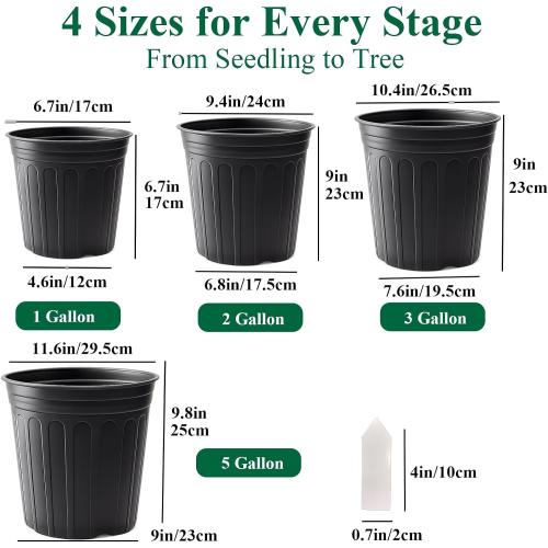 50 Pack 2 Gallon Flexible Plant Nursery Pots for Plants with Drainage Holes | Flexible, lightweight plastic construction; compact growing space for seedlings, herbs, succulents, and young flowers