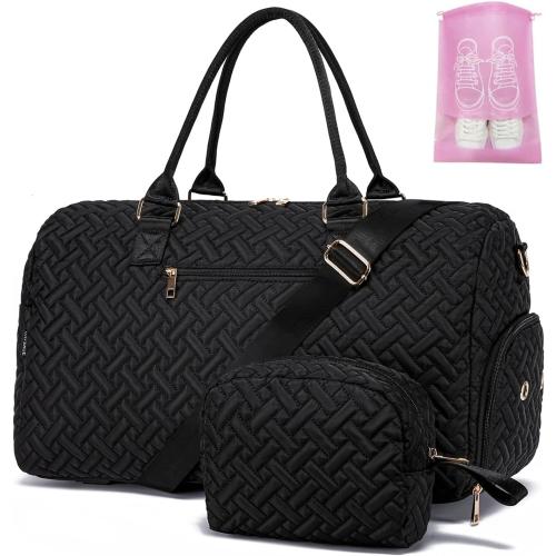 Duffle Bag for Travel, Weekender Bag with Shoe Compartment, Carry On Overnight Bag for Women with Toiletry Bag, Gym Bag with Wet Pocket, Hospital Bags for Labor and Delivery Beige