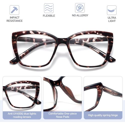 Reading Glasses for Women, 3 pack Fashion Oversized Blue Light Readers for Women, Spring Hinge Cat Eye Glasses Anti Eyestrain (A1 Black Tortoiseshell Purple, 2.75)