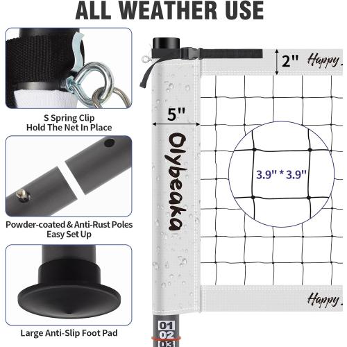 Outdoor Professional Volleyball Net Set for Backyard Beach with Adjustable Heavy Duty Poles, Durable Net, PU Volleyball & Pump, Carry Bag