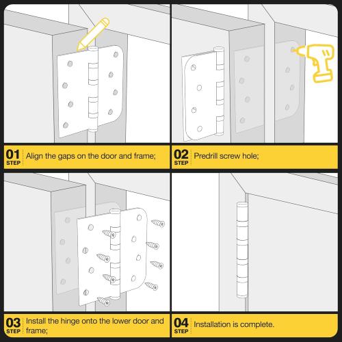 KOLET Ball Bearing Door Hinges, 4 x 4 Inches Door Hinges, Square and 5/8'' Radius Corner, Heavy Duty Stainless Steel Hinges, Smooth and Quiet, Non Removable Pin, Brushed Nickel, 3 Pack