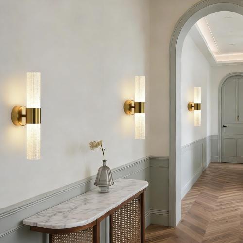Crystal Sconces Wall Lighting, Gold Wall Sconces Set of 2, LED Crystal Sconces Set of 2, Wall Lights for Bedroom Modern, for Bedroom, Living Room, Dining Room, LED 0-32W with Light Source