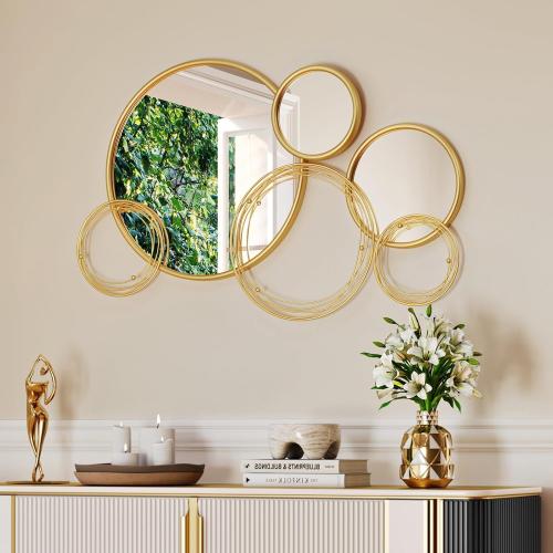 Uniclinens Modern Gold Round Mirror Decor - Large Sculpture Mirror for Living Room, Boho Wall Mirror Decor for Dining Room, Entryway, Hallway, Bedroom, 35X21