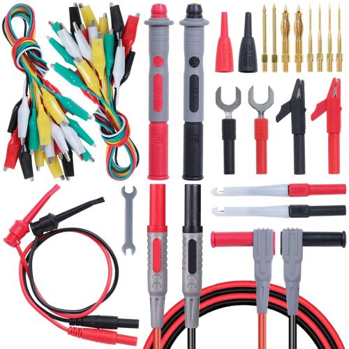 TKDMR 45 Pcs Multimeter Leads Kit, Professional and Upgraded Test Leads Set with Replaceable Gold-Plated Multimeter Probes, Alligator Clips, Test Hooks,5 Colors Jumper Wires and Back Probe Pins.