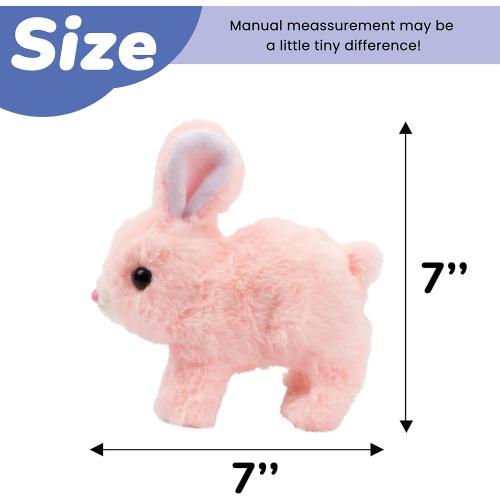 Hopearl Hopping Rabbit Interactive Electronic Pet Plush Bunny Toy with Sounds and Movements Animated Walking Wiggle Ears Twitch Nose Gift for Toddlers Birthday, Pink, 7''