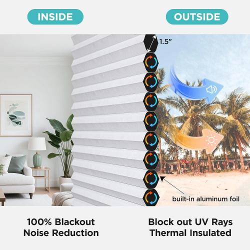 Joydeco No Tools No Drill Window Blinds for Indoor Windows, Blackout Shades Cellular Shades Cordless, No Drill Blinds for Windows, Window Shades for Home, Bedrooms, Doors (White, 36 W x 64 H)