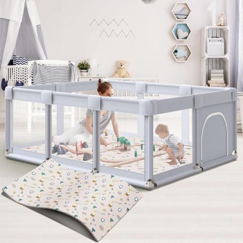 Baby Playpen 74x50 in PlayPen for Babies and Toddlers, Large Play Yards for Indoor & Outdoor with Zipper Gates, Breathable Mesh with Mat