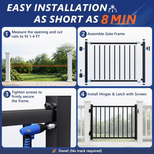 W.4ft x H.36in Aluminum Deck Gate Outdoor, Cuttable Porch Gate Kit with Latch and Auto-Closing Hinge, AAMA 2604–Grade Sand-Texture Black Outdoor Gate for Deck Railing Patios, Porch, Garden