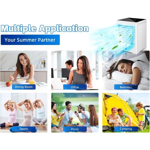 Portable Air Conditioners, Evaporative Air Cooler with 3 Wind Speeds 3 Timers Touch Screen Small Desktop Cooling Fan, Personal Mini Air Cooler for Home Room Camping Car Office