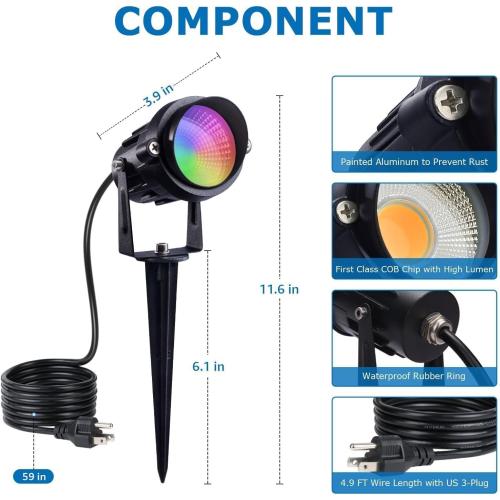 SUNVIE RGBW Outdoor Spotlight 12W LED Landscape Spotlights 120V Color Changing Spotlight Outdoor with Remote Control Waterproof LED Spot Lights Landscape Lights for Yard Patio Garden Lawn, 1 Pack