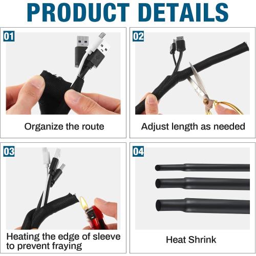 Nuanchu Split Wire Loom Sleeve Master Kit Complete Vehicle Cord and Hose Protection from Pets No Chew Include Split Sleeve Fabric Heat Shrink Tubing Silicone Tape Locking Ties Electrical Tape