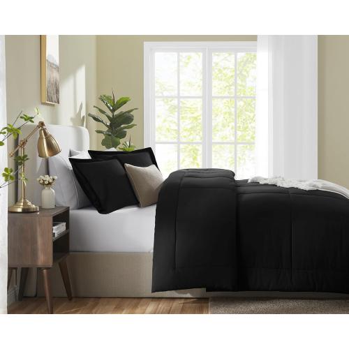 CozyLux Queen Size Comforter Sets - Black Comforter Queen Size, 3 Pieces Box Stitched Soft Lightweight Bed Set, All Season Bedding Sets with 1 Down Alternative Comforter and 2 Pillow Shams