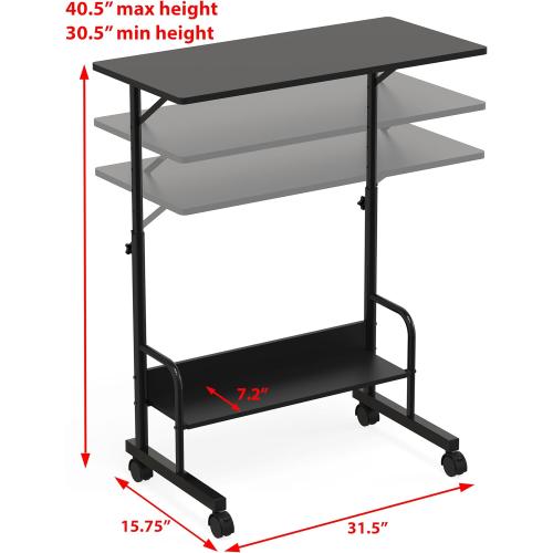 SHW 30.5 to 40.5 Height Adjustable Mobile Standing Desk Laptop Workstation for Walking Pad Treadmill, Black