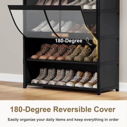 7 Tier Shoe Cabinet with Doors, 24-Pair Storage, Black