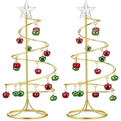 Hicarer 2 Pcs Christmas Ornament Display Tree Tabletop Metal Ornament Stand Holder Christmas Decorations Xmas Tree with Glittering Star(Stylish)