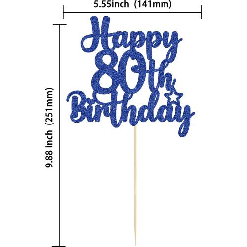Gyufise 1Pc Happy 80th Birthday Cake Topper Glitter Cheers to 80 Years Old Birthday Cake Pick for Happy 80th Birthday Anniversary Party Cake Decorations Supplies Blue