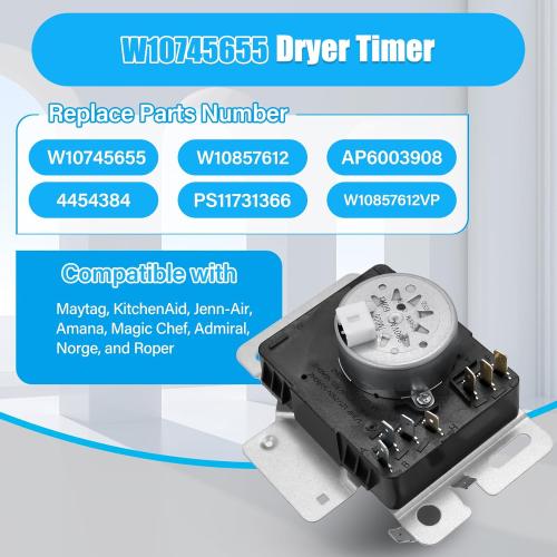 W10745655 W10857612 Dryer Timer Control Compatible with Whirlpool, Maytag, Amana, Roper, Admiral, Crosley and Inglis Clothes Dryer, Replacement Parts AP6003908, 4454384, PS11731366, W10745655