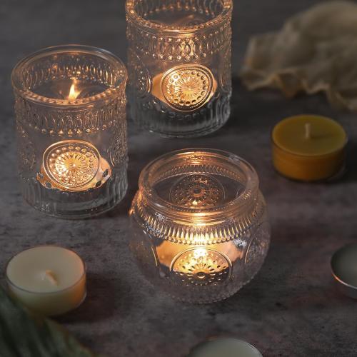15pcs Clear Assorted Votive Candle Holders for Table Centerpieces, Glass Tea Lights Candle Holder for Wedding Decorations, Vintage Boho Home Tea Party Decor, Sunflower Decorations