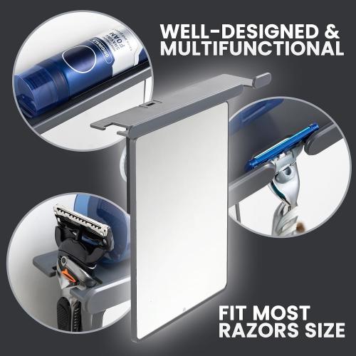 TAILI Shower Mirror Fogless for Shaving with Razor Holder, Fog Free Shower Mirror Suction Wall Mounted for Men & Women, Shatterproof, Removable, Rust-Proof & Waterproof, Grey