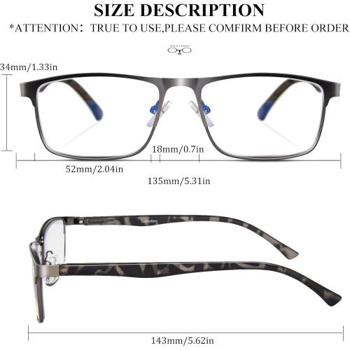 3 Pack Blue light Blocking Reading Glasses for Men, Stylish Metal Frame Readers
