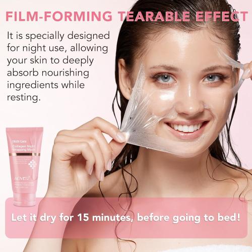 Collagen Overnight Wrapping Peel off Face Mask, Collagen Night Wrapping Mask, Elasticity & Hydration for Glass Skin, Reduce Fine Lines & Dullness, Anti-Aging Korean Skin Care