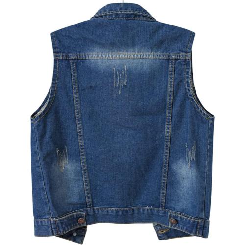 2XL Women's Casual Denim Waistcoat Frayed Sleeveless Ripped Jacket Vest with Pockets