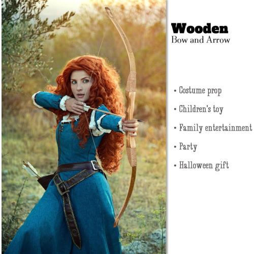 Youth Wooden Bow and Arrow Set, 40 Inch Handmade Wooden Bow and Arrow Cosplay Costume Prop Archery Set Games Toys, 1 Bows 1 Quivers and 3 Feather Arrows, Gifts for Kids Youth Boys and Girl