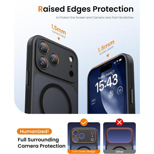 for iPhone 17 Pro Case with Stand, Magnetic Compatible with MagSafe, Camera Control Button, Full Lens Protection, Rugged Military Grade Drop, Translucent Matte Slim Case for iPhone 17 Pro, Black