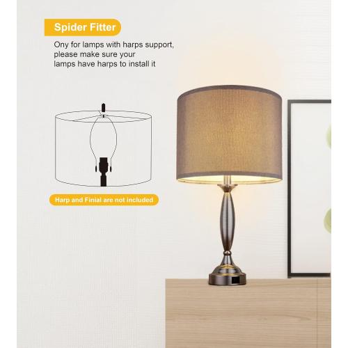 Drum Lampshades Set of 2, Natural Linen Lampshade 13 x 13 x 10 High, Easy Assembly Replacement Fabric Lampshades for Table Lamps Floor Lamps, Gary Color, Spider Fitter