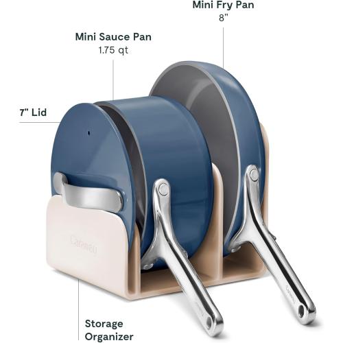 Caraway Mini Cookware Set - Non-Stick Ceramic Fry Pan (1.05 qt, 8) Sauce Pan (1.75 qt) & Storage Rack - Non Toxic, PTFE & PFOA Free - Oven Safe & Stovetop Agnostic (Gas, Electric & Induction) - Navy