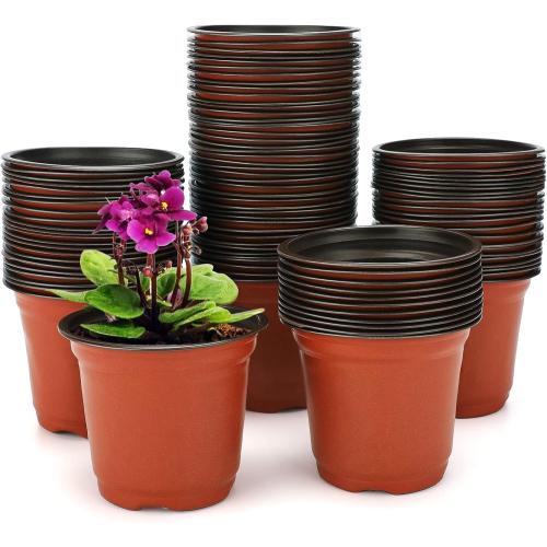 KINGLAKE 100 Pcs 4 Plastic Plants Nursery Pot/Pots Seedlings Flower Plant Container Seed Starting Pots,4 Inch,Red