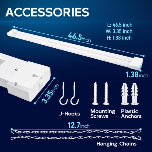 Koda 5000K LED Shop Light Linkable, 4FT Daylight 42W LED Ceiling Lights for Garages, Workshops, Basements, Hanging or FlushMount, Included Power Cord and Pull Chain, 4400lm, ETL- 1 Pack