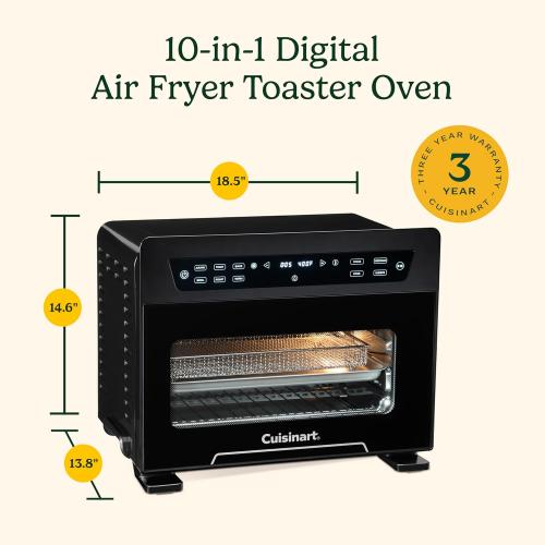 Cuisinart 10-in-1 Digital Air Fryer Toaster Oven, Countertop Convection Oven with Stainless Steel Interior Air Fry, Bake, Toast & Roast, Family Size Fits 4-lb. Chicken, PFAS Free Accessories