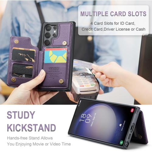 Vinich for Samsung Galaxy S23 Ultra Wallet Case with Card Holder, RFID Blocking Credit Slots Kickstand Shockproof Phone Cover Fit for Galaxy S23 Ultra 6.8 Purple