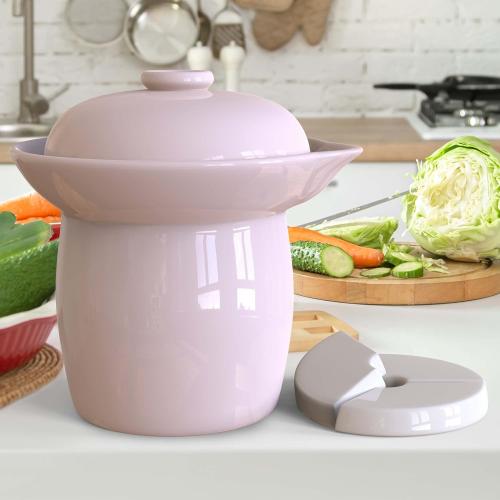Fermentation Crock Jar Sauerkraut Crock with Glazed Weights 1 Gallon Onggi Kimchi Pot for Fermenting Delicious Kimchi Kombucha & Pickles - Stoneware Fermenting Crock Pickling Fermenter (4L)